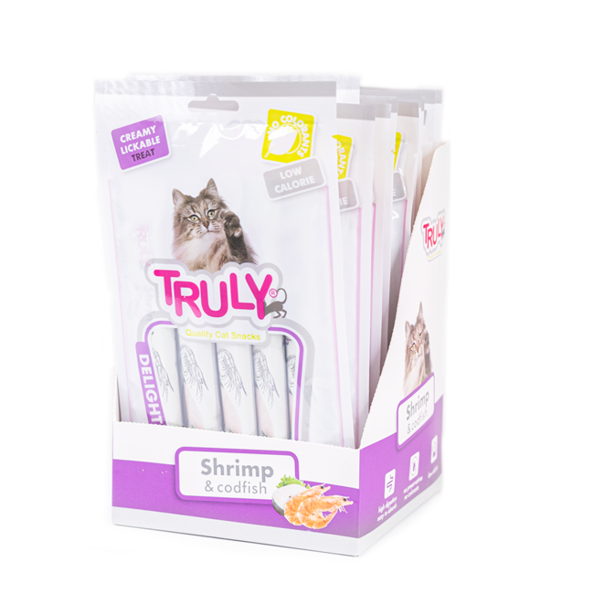 Truly - 12 x 5 Stk Cat Creamy Lickable Rejer og torsk  840gr ialt