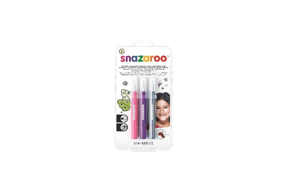Snazaroo - Make-up color brush paint - pink/lilla/sølv (3 stk)