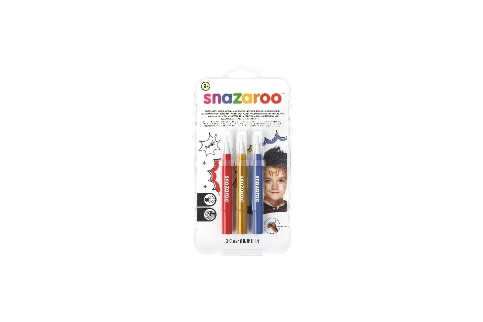 Snazaroo - Make-up color brush paint - rød/guld/blå (3 stk)