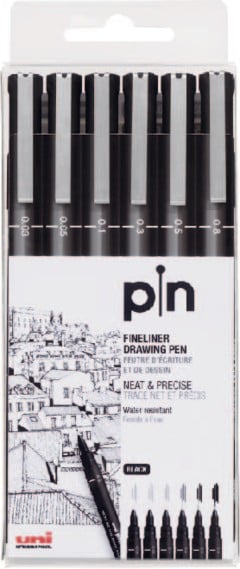 Uni - Fineliner 0.03-0.8 mm - Black (6 pcs) (401230)