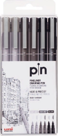 Uni - Fineliner - Black/grey (6 pcs) (401231)