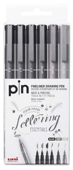 Uni - Fineliner, Hard Lettering Set (6 pcs) (401236)