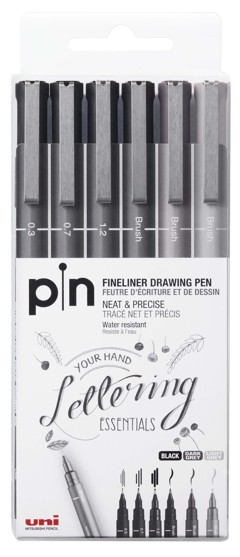 Uni - Fineliner, Hard Lettering Set (6 stk)