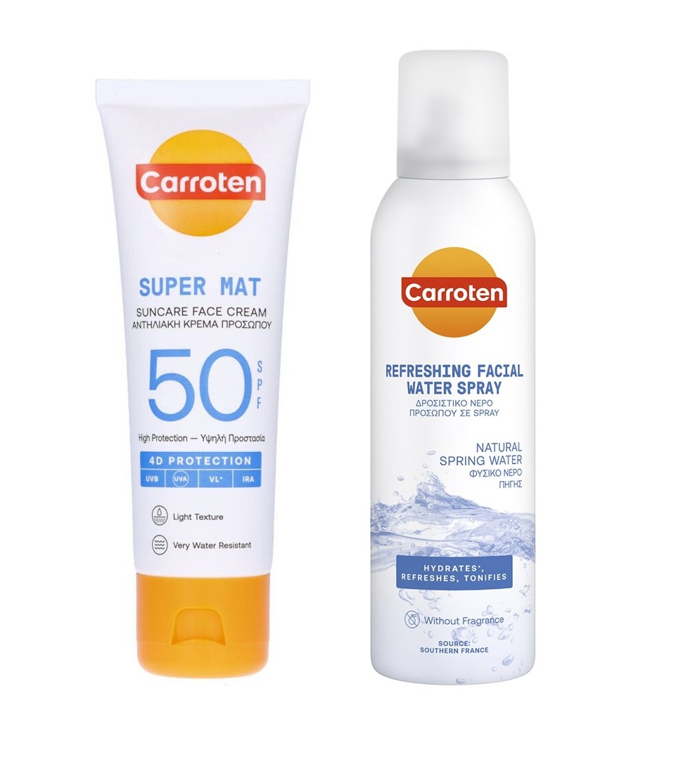 Carroten - Face Super Mat Cream SPF 50 50 ml + Carroten - Facial Water Cool Spray 150 ml - Skjønnhet