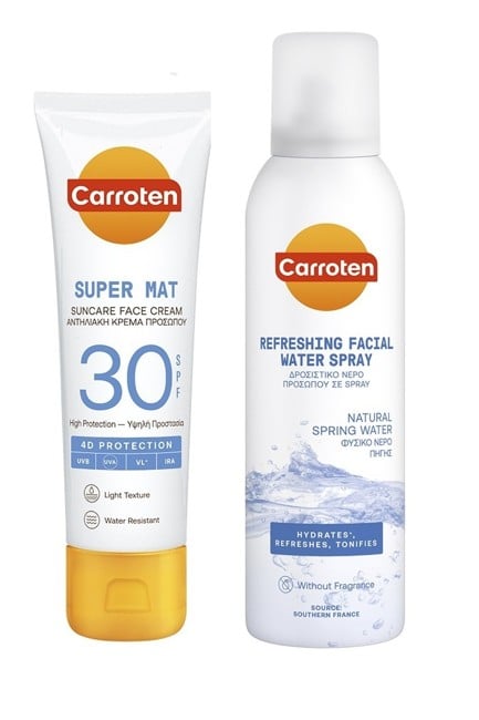 Carroten - Face Super Mat Cream SPF 30 50 ml + Carroten - Facial Water Cool Spray 150 ml - Sonnencreme