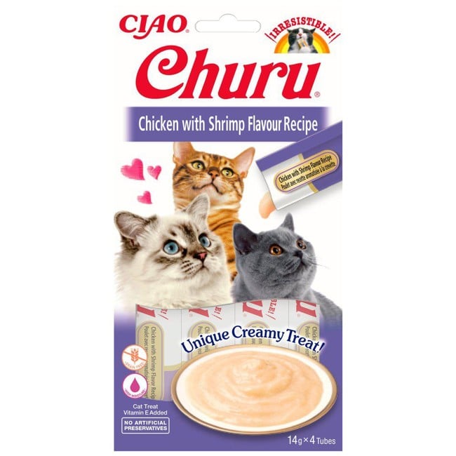 CHURU - 12 x Chicken With Shrimp Flavor 4pcs 48 rør ialt