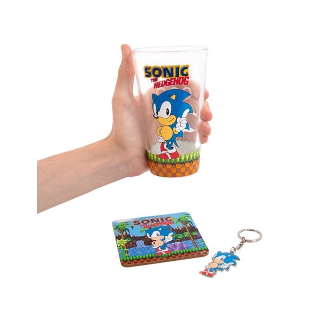 Sonic Glass, Coaster & Keyring Set