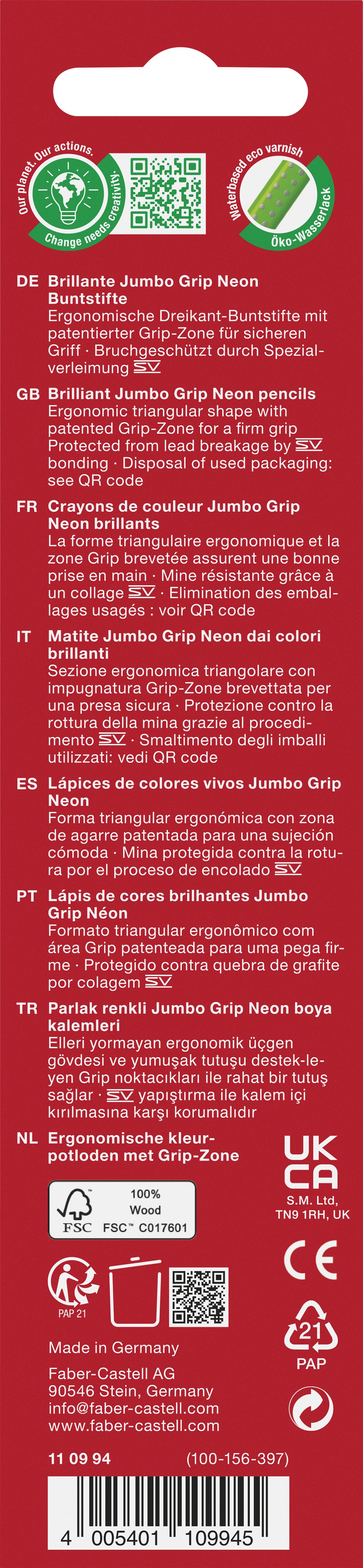Faber-Castell - Pencil Jumbo Grip Neon box (5 pcs) (110994) thumbnail-2