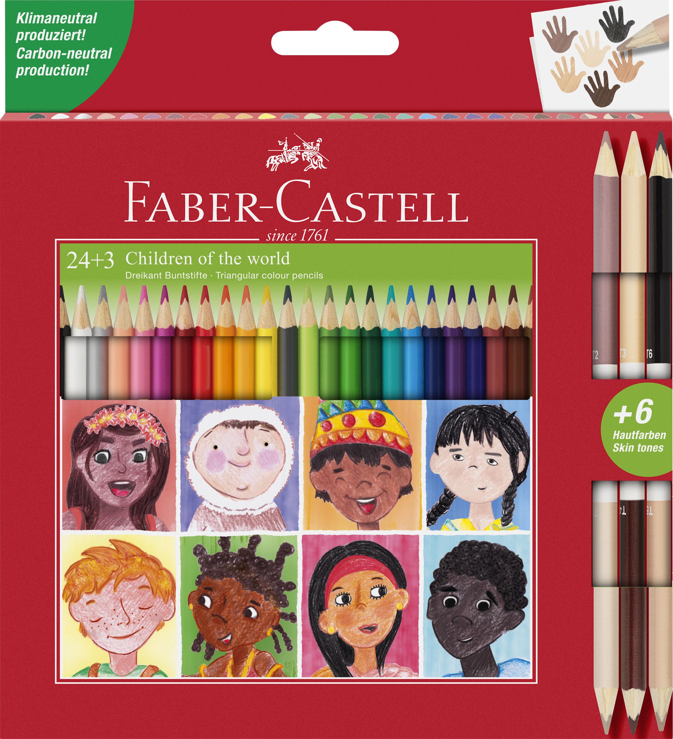 Faber-Castell - Triangulære Blyanter 24 stk + 3 hudfarver