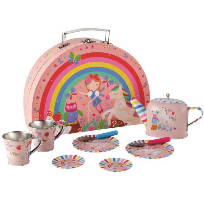 FLOSS & ROCK Rainbow Fairy Tin Tea Set is Semi Circle Foiled Case - 40P3571
