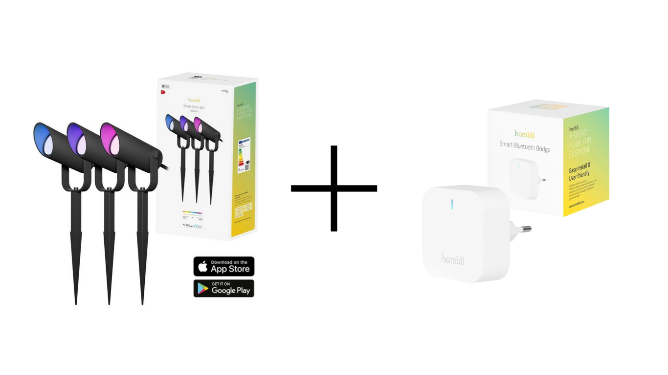 Hombli - Outdoor Smart Spot Light - Kit (3 pcs) Bundle with  Hombli Smart Bluetooth Bridge