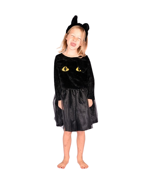 Den Goda Fen - Black Cat dress w. Head Piece (98-104 cm) (F77010)