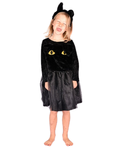 Den Goda Fen - Black Cat dress w. Head Piece (98-104 cm) (F77010)