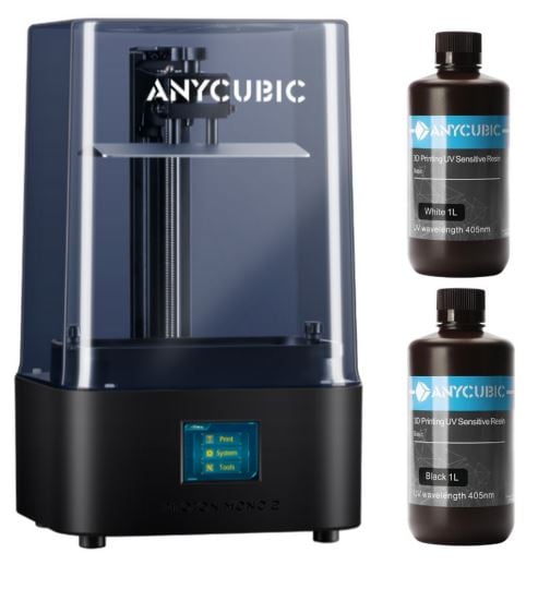 Anycubic - Photon Mono 2 3D Printer, Basic Resin 1 L White & Basic Resin 1 L Black - Bundle