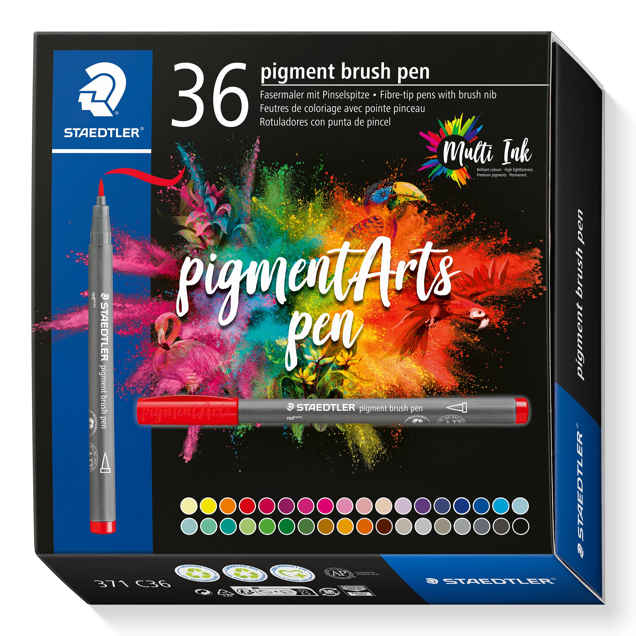 Staedtler - Brush Pen Pigment, 36 pcs (371 C36) - Leker