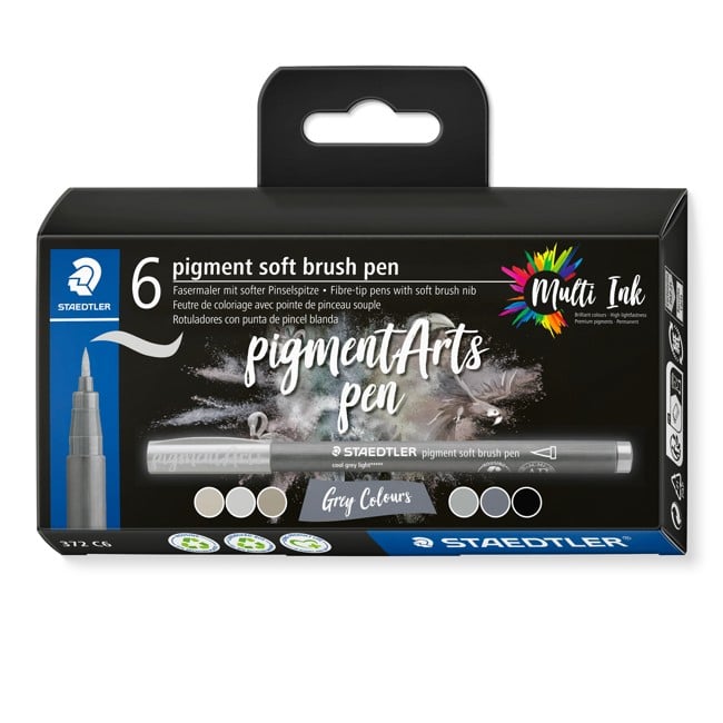 Staedtler - Brush Pen Soft pigment, Gray 6 pcs (372 C6)