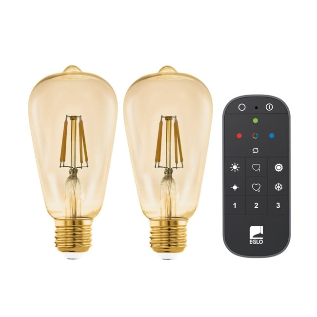 EGLO - Set mit 2x E27 ST64 Bernstein, Fernbedienung - Warmweiß - Zigbee, Bluetooth