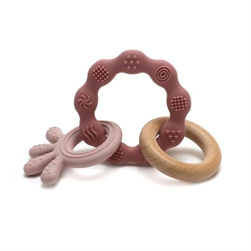 Magni - Teether bracelet Squid and wood appendix - Dusty rose (5566) - Leker