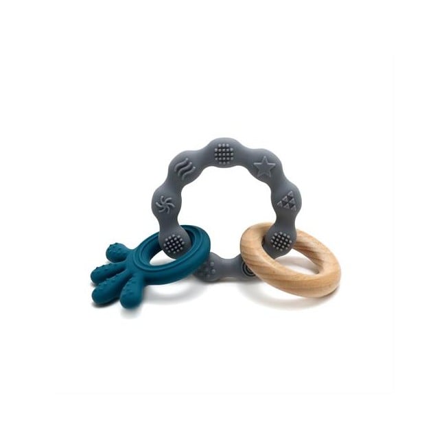 Magni - Teether bracelet Squid and wood appendix. Petroleum-green - (5568)