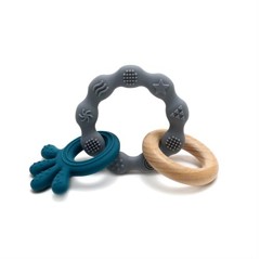 Magni - Teether bracelet Squid and wood appendix. Petroleum-green - (5568)