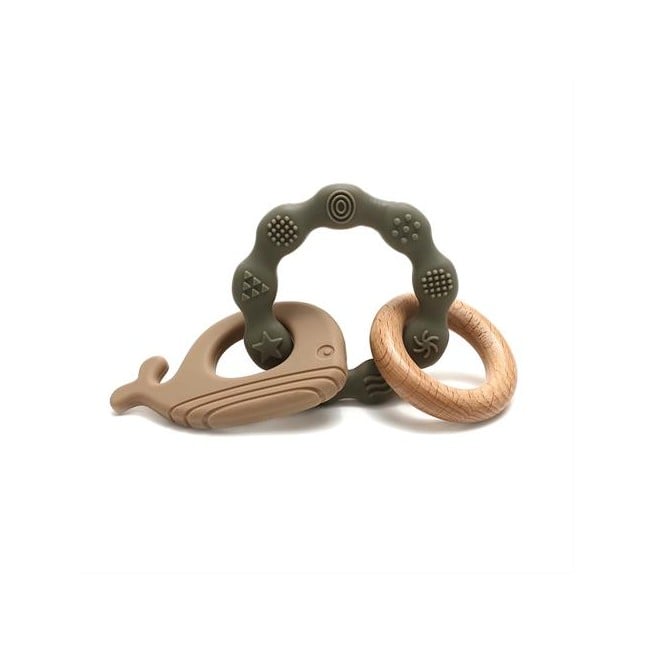 Magni - Teether bracelet whale and wood appendix - Green (5569)
