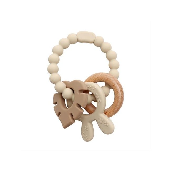 Magni - Teether bracelet, silicone with wooden ring leaves and bunny-ears appendix - Beige (5577)