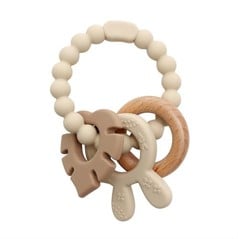 Magni - Teether bracelet, silicone with wooden ring leaves and bunny-ears appendix - Beige (5577)