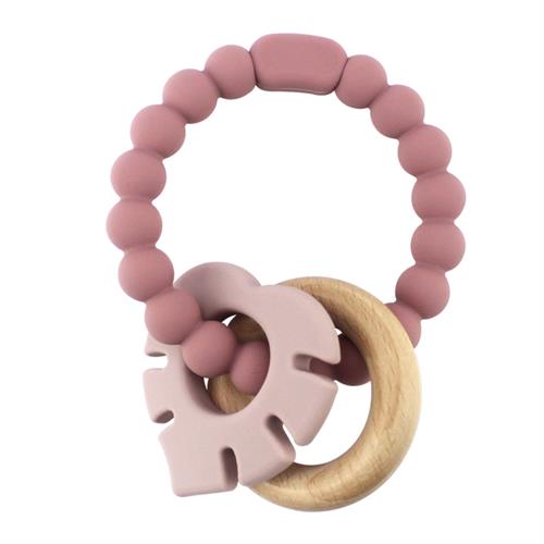 Magni - Teether bracelet silicone with wooden ring and leaves appendix -Dusty rose (5545) - Leker