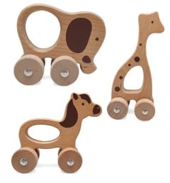 Magni - Wooden animals on wheels - 3 pcs. (3938)