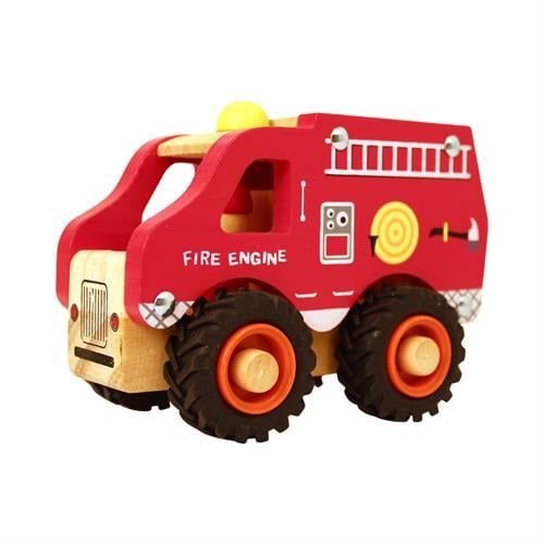 Magni - Wooden fire truck with rubber wheels (2632) - Leker