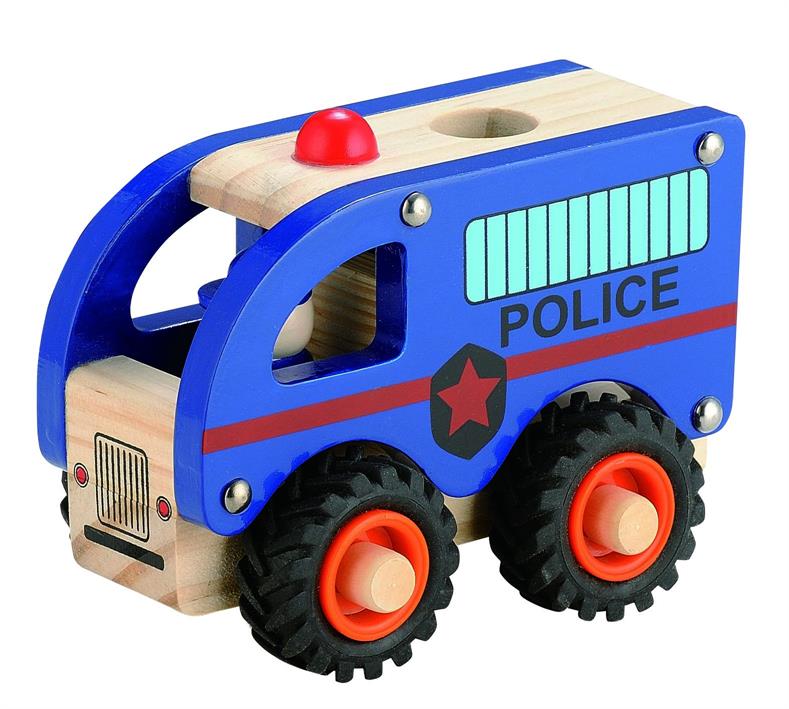 Magni - Wooden police bus with rubber wheels (3896) - Leker