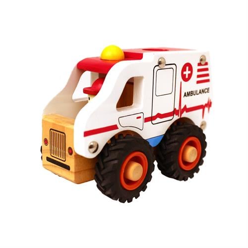 Magni - Wooden ambulance with rubber wheels (2626) - Leker