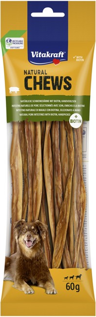 Vitakraft - BLAND 3 FOR 108 - NATURAL CHEWS tørret svinetarm med biotin til hunde 60g