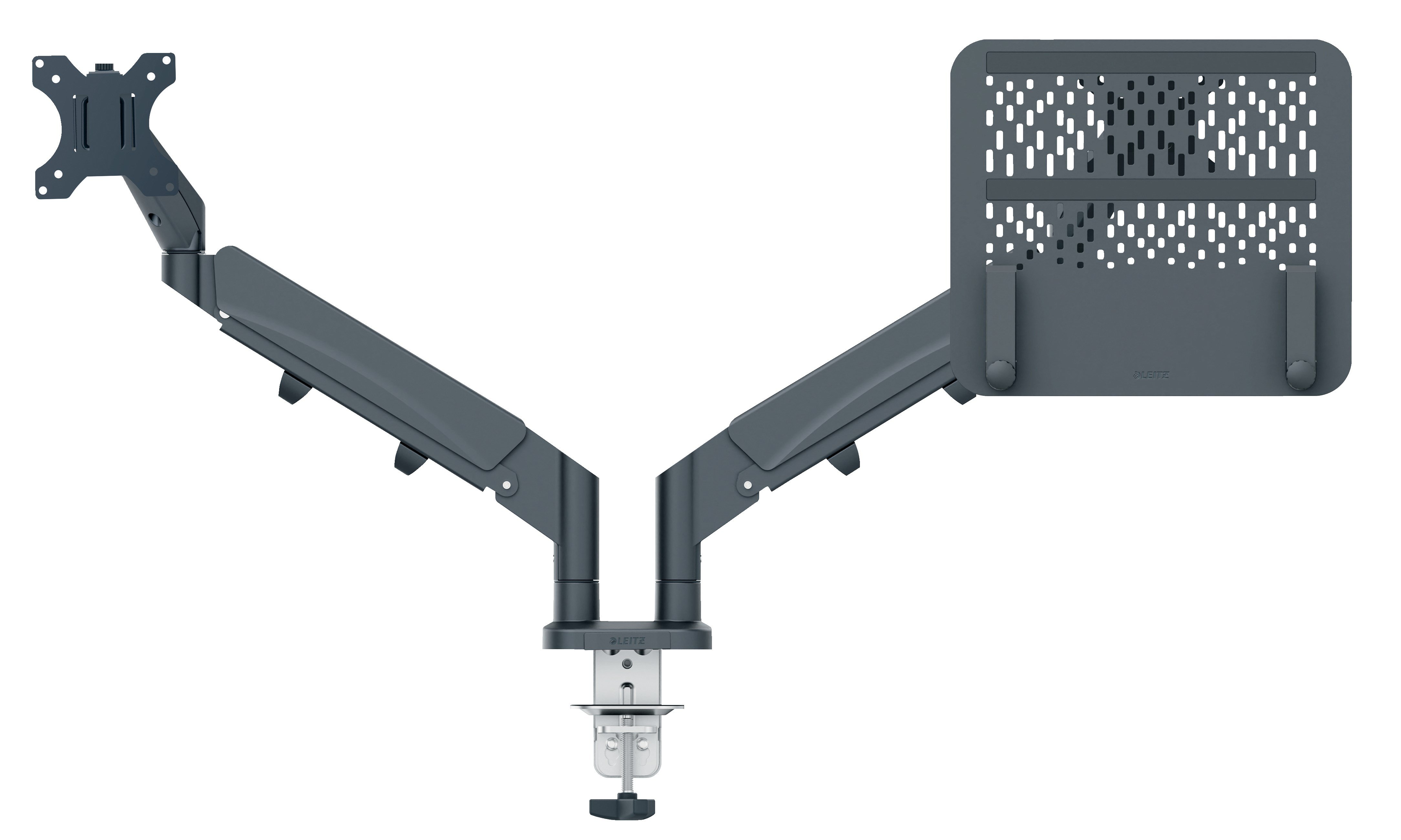 Leitz - Ergo Monitor arm space-saving dual with laptop arm - Dark grey
