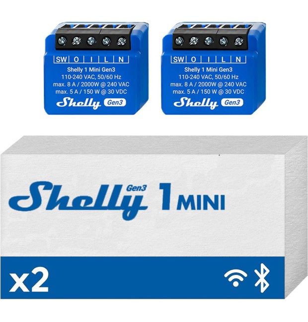 Shelly -1 Mini Gen3 (Dubbelpak) - een krachtpatser in slimme woningautomatisering