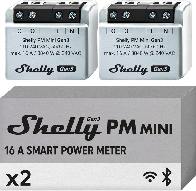 Shelly - PM Mini Gen3 (Dobbeltpakke) - Kompakt Kraft for Ditt Smarte Hjem