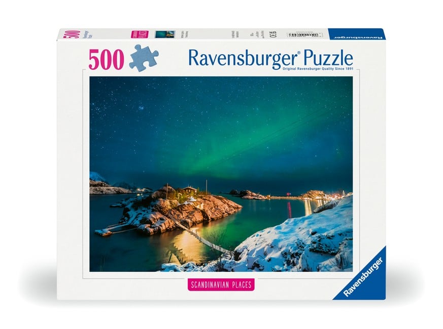 Ravensburger - Puslespil Northern Lights In Bergsfjord 500 brikker