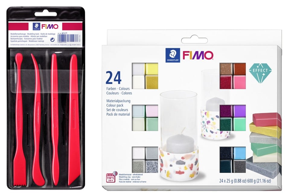 FIMO - Modelleringsknivsæt 4 stk & Effektsæt 24 farver