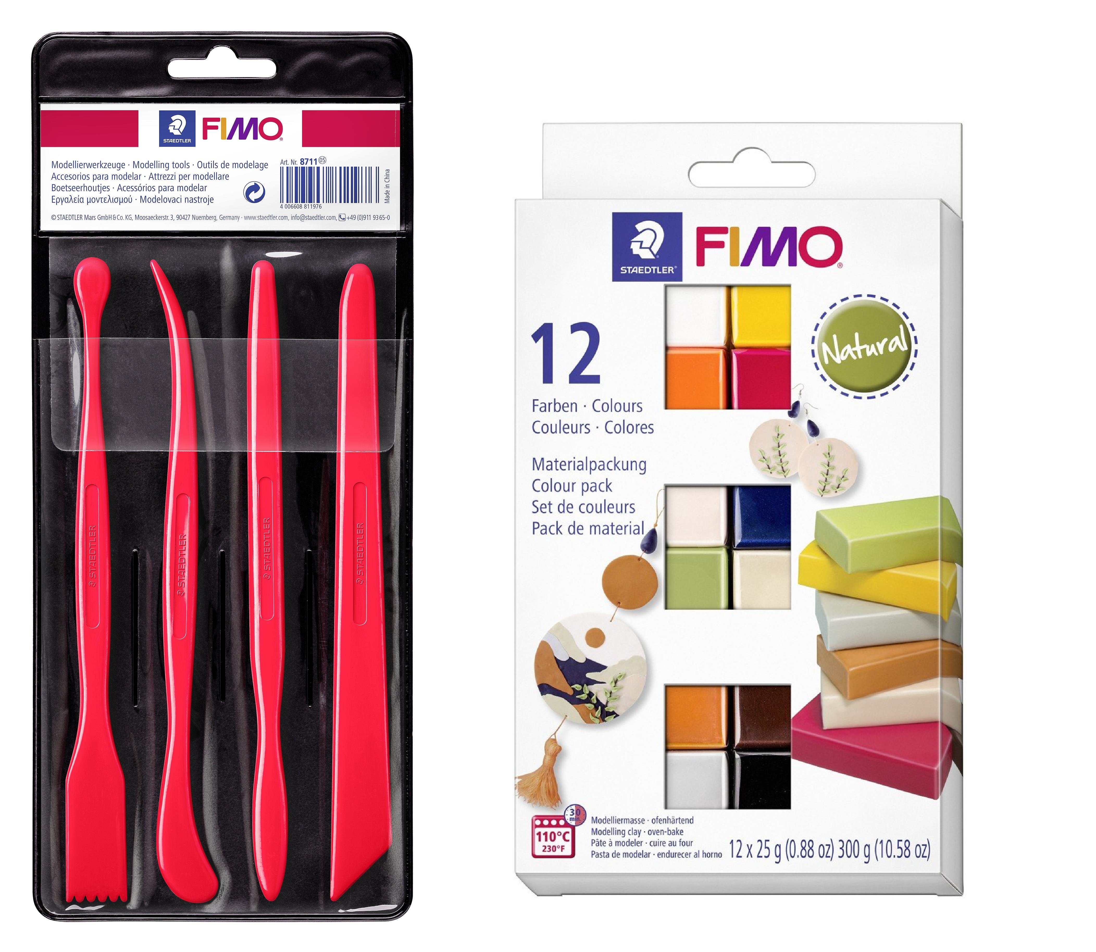 FIMO - Modeling knife set 4 pcs&Soft Set 12x25g Nature - Leker