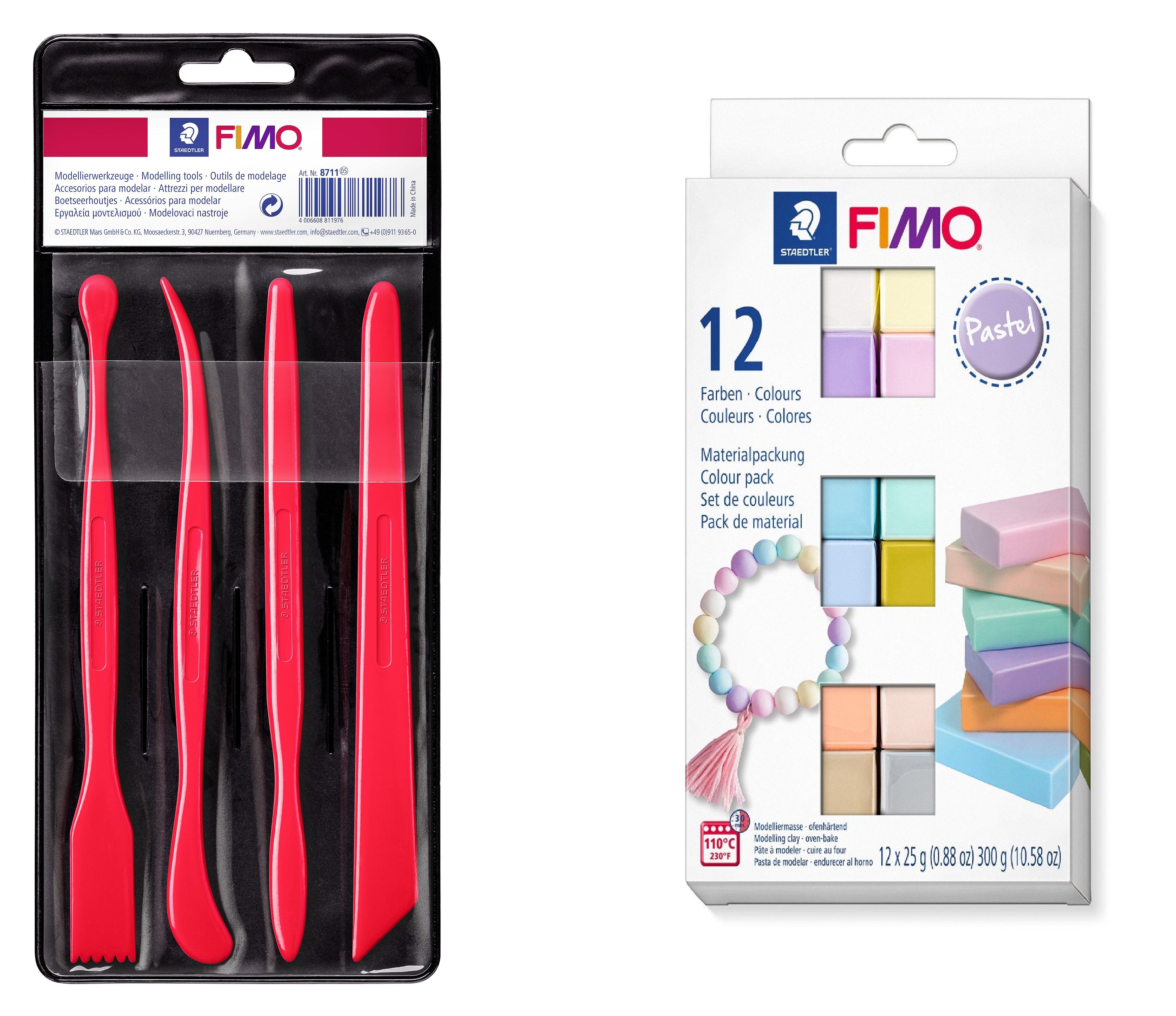 FIMO - Modeling knife set 4 pcs&Soft Set 12x25g Pastel - Leker