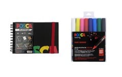 Posca - A5 BlackBook & PC1MR - Pen med ekstra fin spids - basisfarver 8 stk.