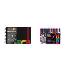 Posca - A5 BlackBook &  PC5M - Medium Tip Pen - Deep colors 8 pc