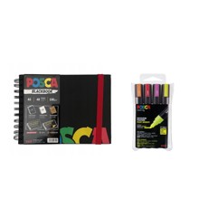 Posca - A5 BlackBook & PC5M - Medium Tip Pen - Neon colors 4 pc