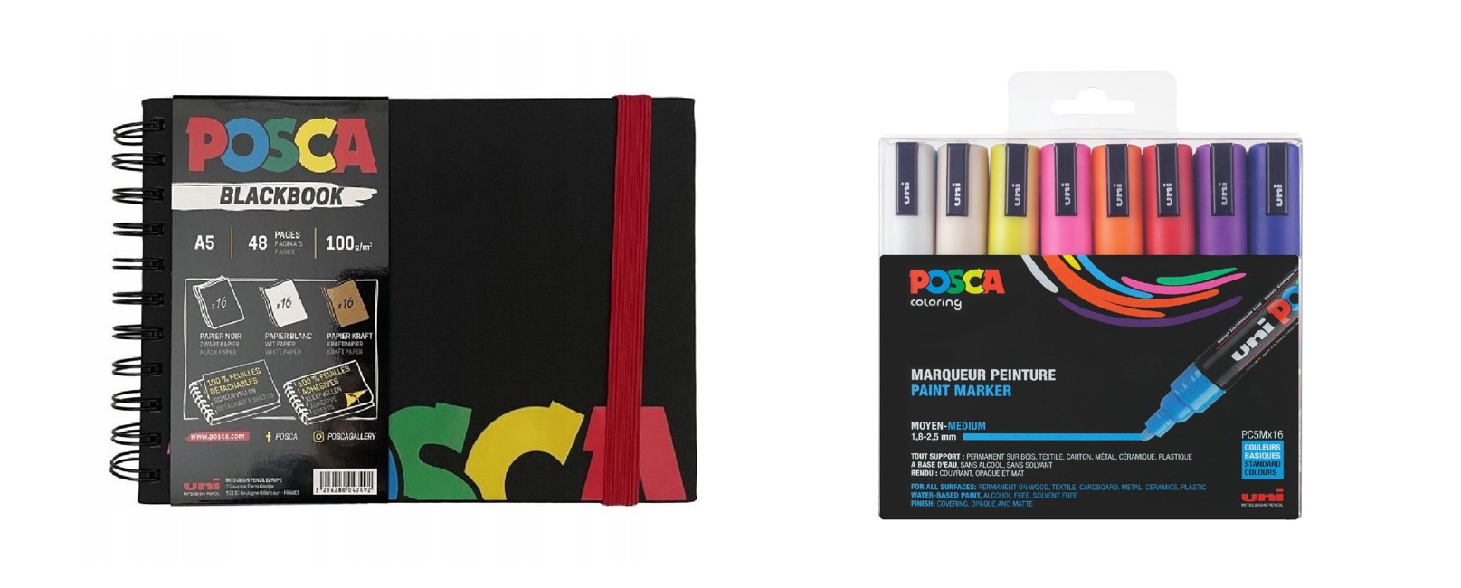 Posca - A5 BlackBook & PC5M - Medium Tip Pen 16 stk.