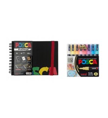 Posca - A5 BlackBook & PC3M - Fine Tip Pen - Bløde farver 8 stk.