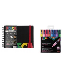 Posca - A5 BlackBook & PC3M - Fine Tip Pen - Sparkling Colors 8 stk.