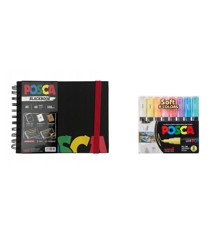Posca - A5 BlackBook & PC1MC - Ekstra fin kuglepen - bløde farver 8 stk.