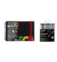 Posca - A5 BlackBook & PC1MR - Extra Fine Tip Pen - Metallic Colors 8 pc