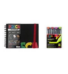 Posca - A5 BlackBook & PC8K - Broad Tip Pen - Neon colors 4 pc
