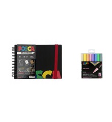 Posca - A5 BlackBook & PC3M - Fine Tip Pen - Pastel 8 pc